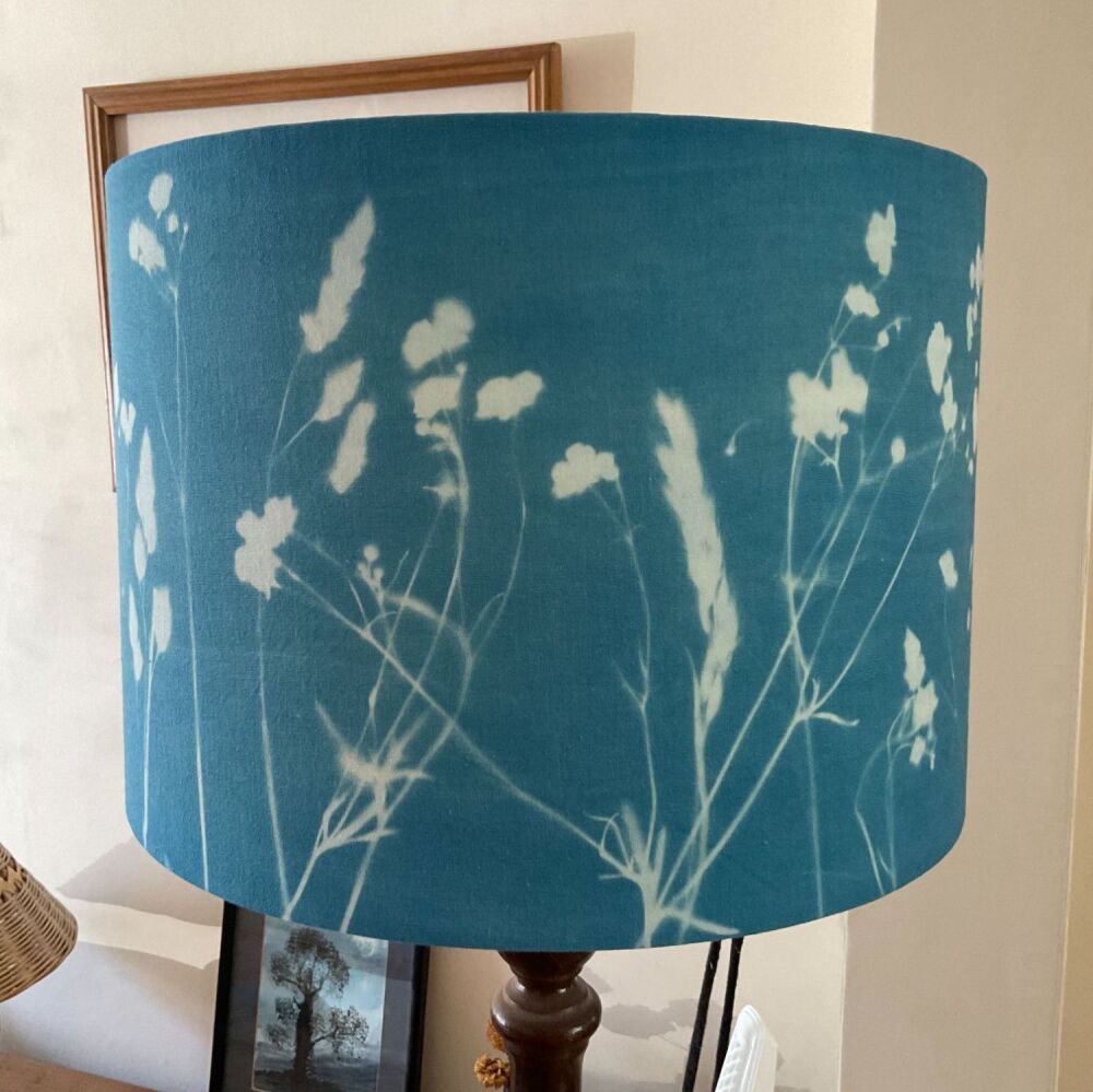 Meadow 30cm Drum cyanotype lampshade