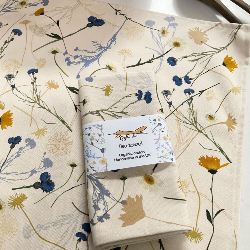 Cornflower and yellows tea towel