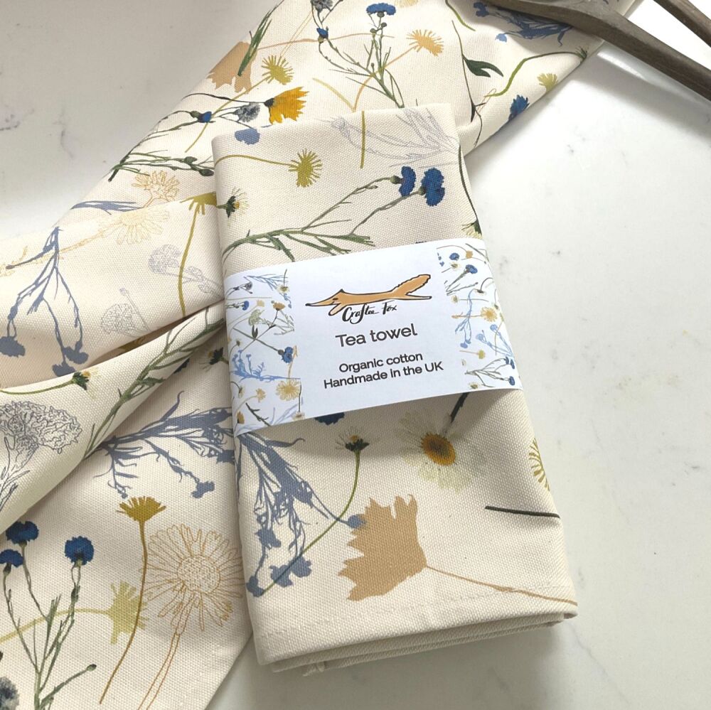 Cornflower and yellows tea towel