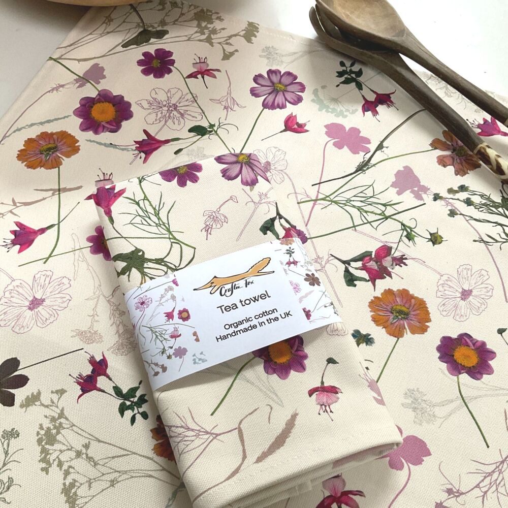 Pink cosmos floral tea towels