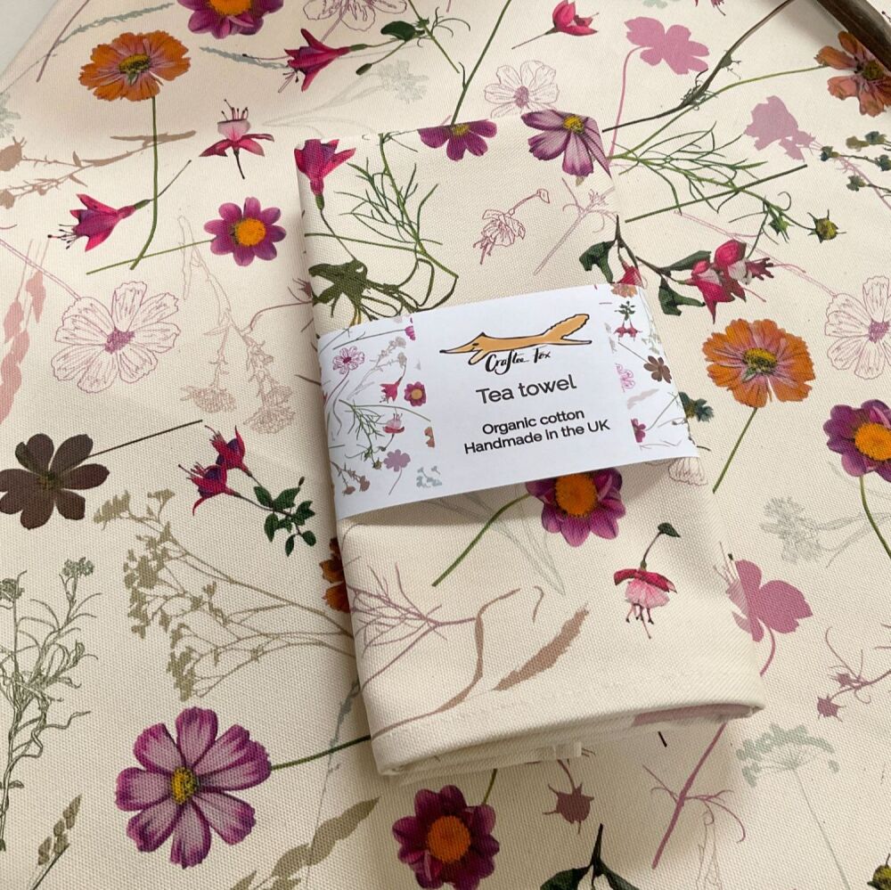 Pink cosmos floral tea towels