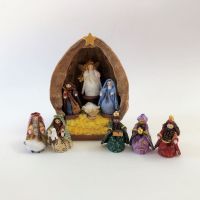 Nativity in Walnut Shell with Kings and Shepherds