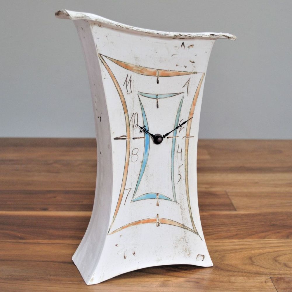 Ceramic mantel clock - Large "Contemporary orange & turquoise"