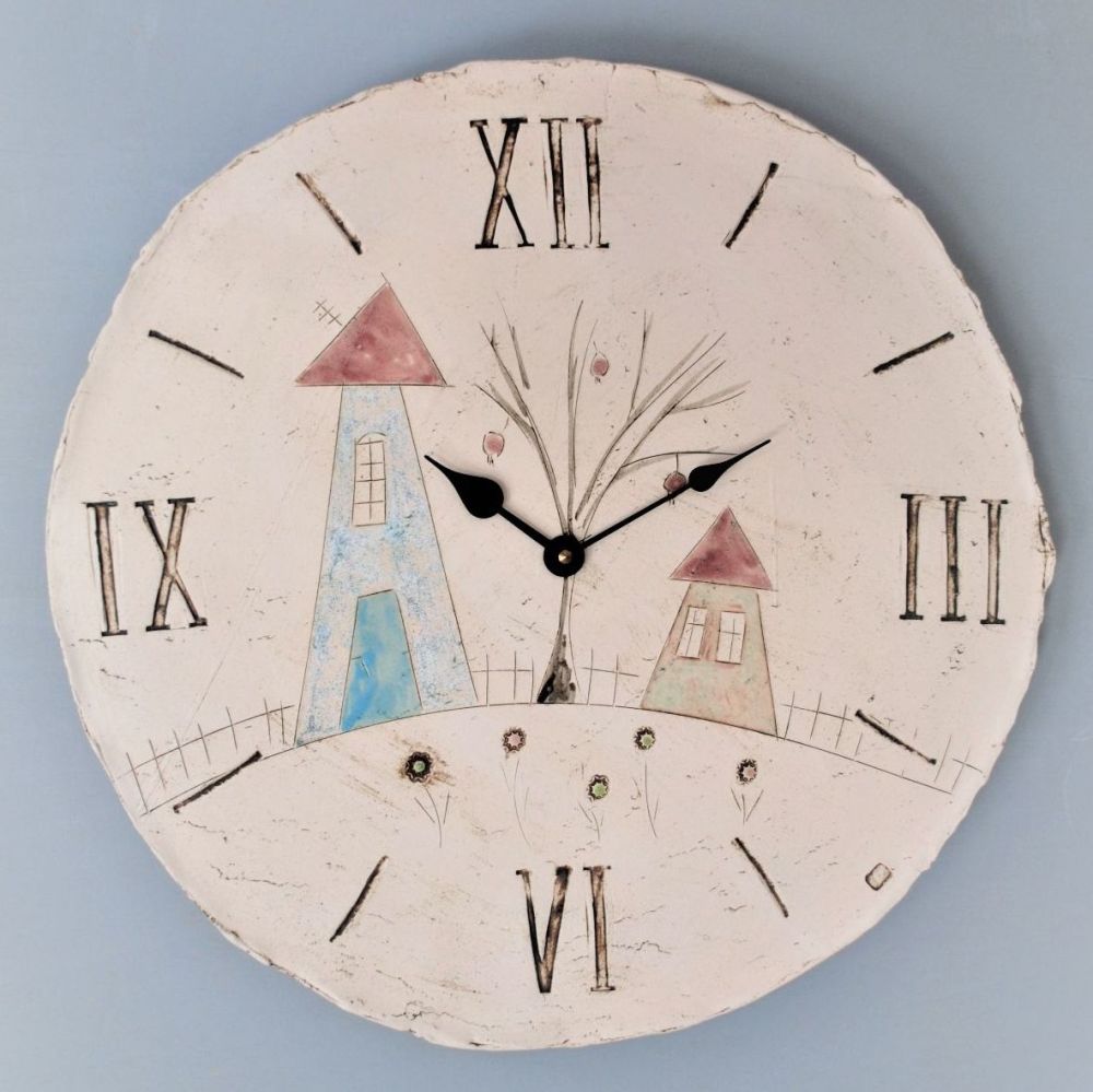 Large round wall clock "Houses"