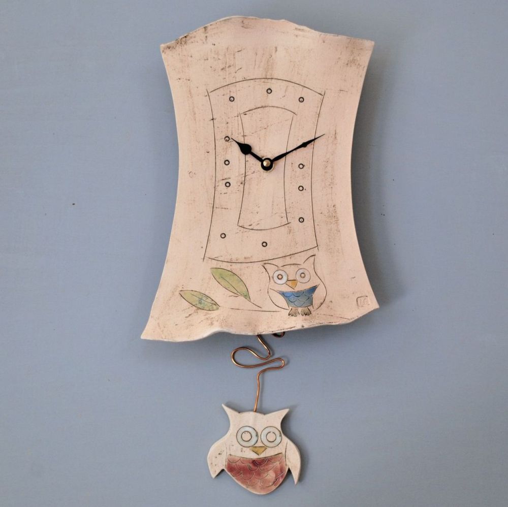 Ceramic pendulum wall clock "Owl"