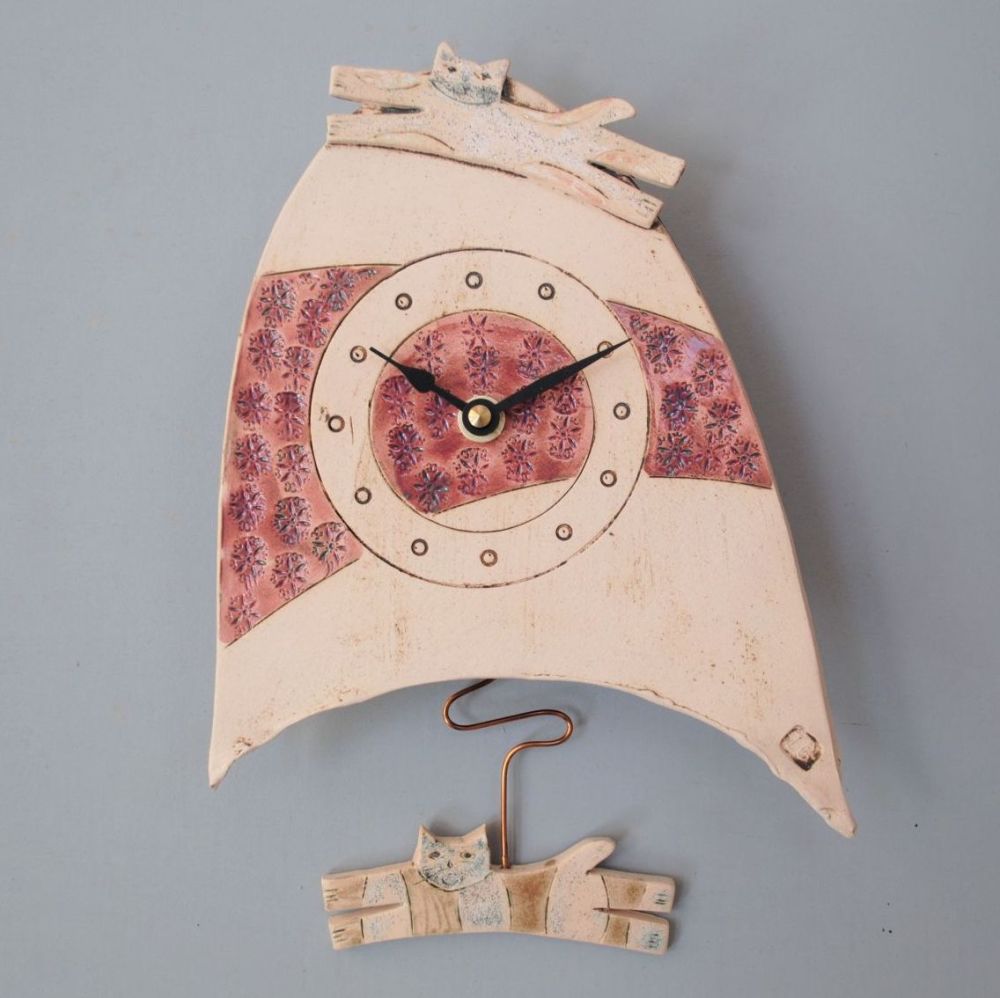 Ceramic pendulum wall clock - Small "Cat"