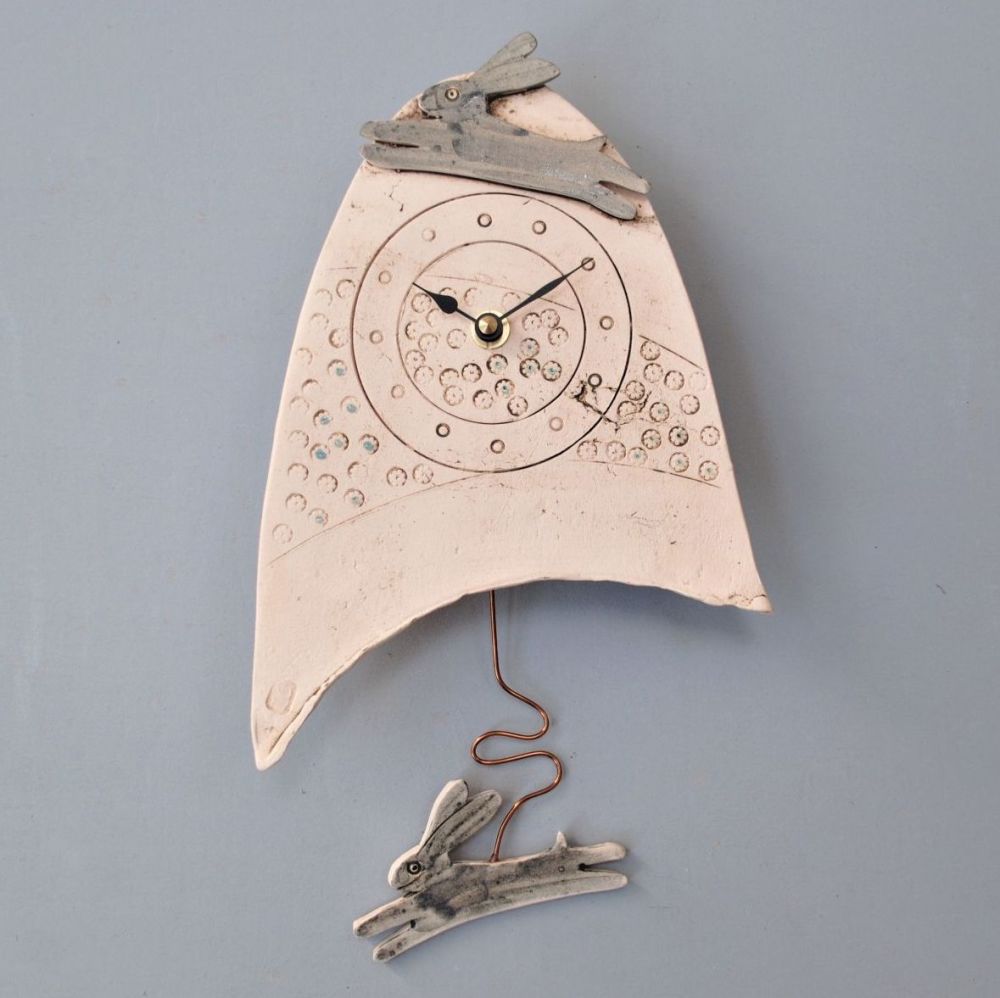 Ceramic pendulum wall clock - Small "Rabbit / Hare "
