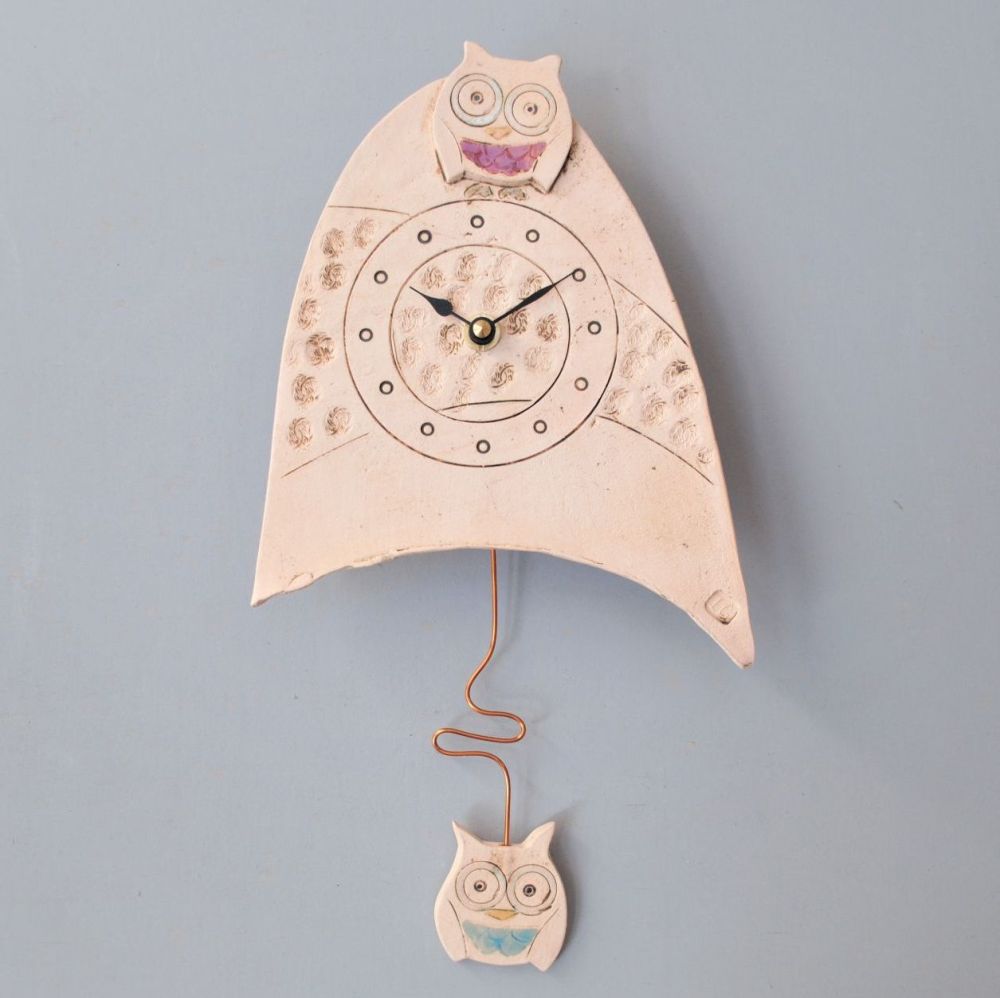 Ceramic pendulum wall clock - Small "Owl"