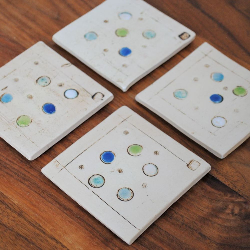 Coasters "Blue polka dot"  set of four