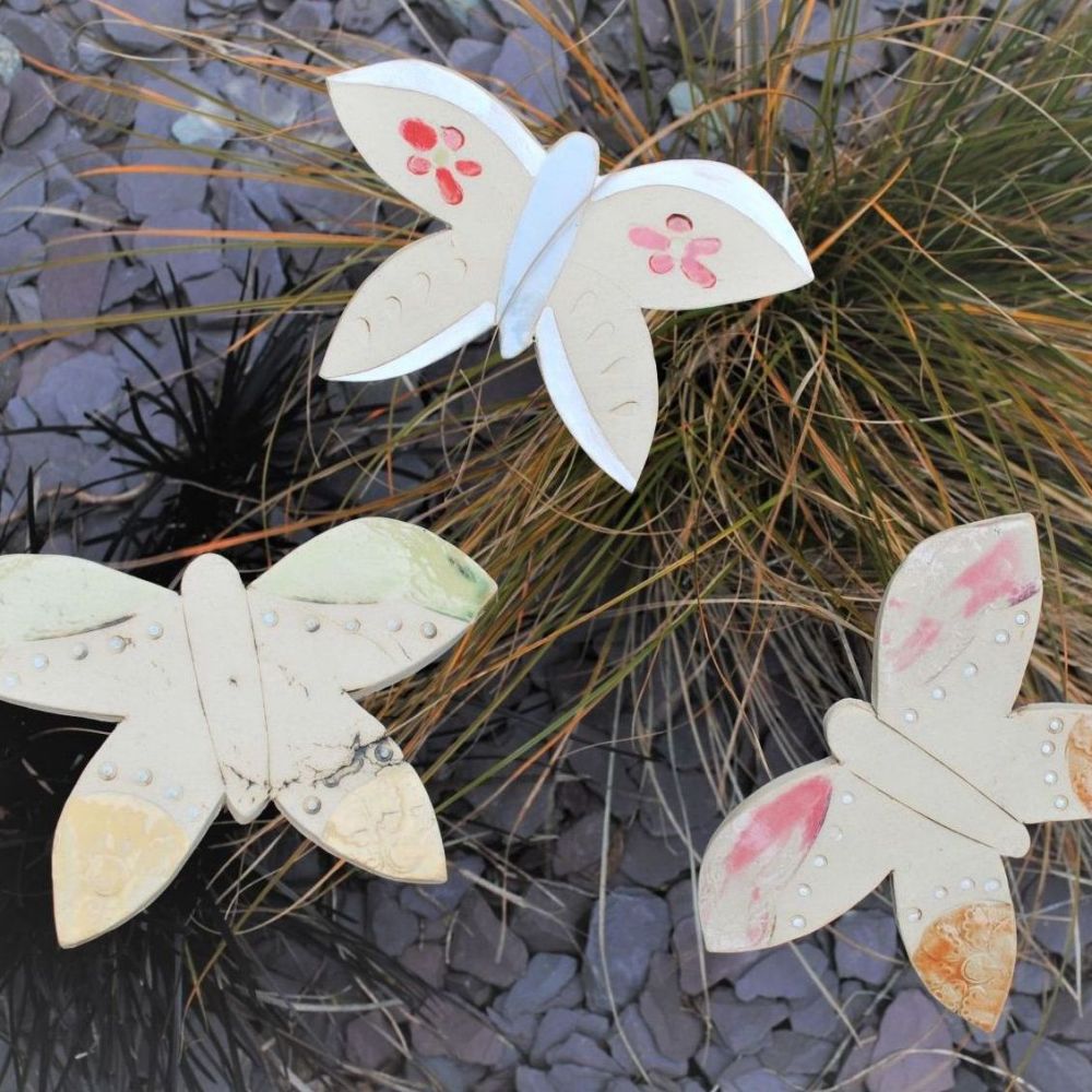 set of three ceramic butterfly decorations