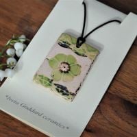 Ceramic pendant - Flower print - Green