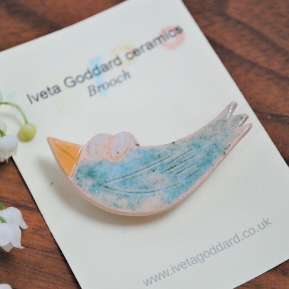 Ceramic brooch - Blue bird