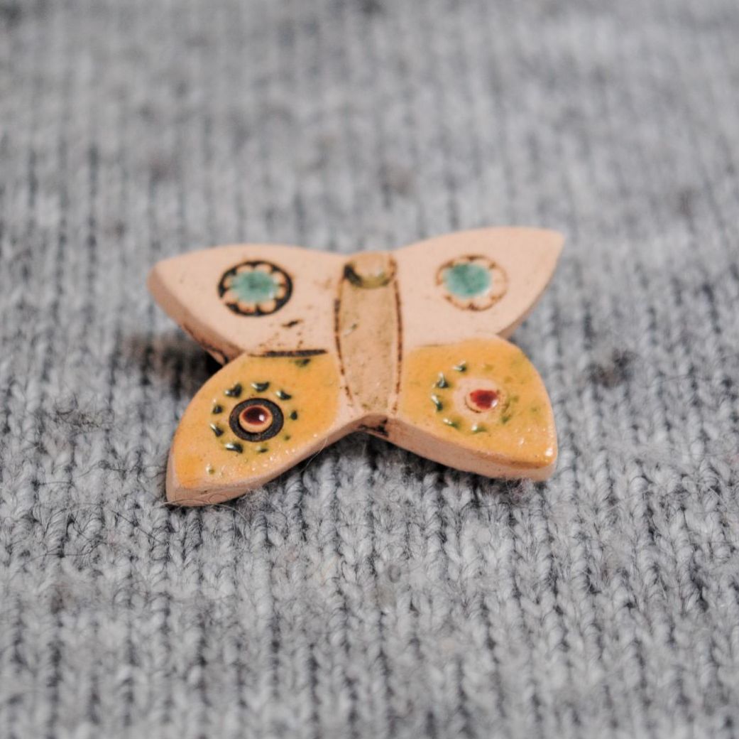 Ceramic brooch - Yellow butterfly