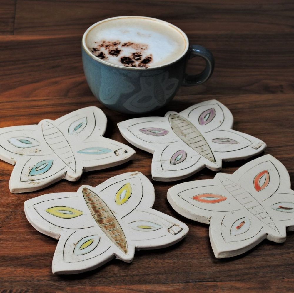 Beautiful Monarch Butterfly on Flower Coasters for Drink Absorbent Drink  Coasters Square Ceramic Coasters with Cork Base Housewarming Gift Stone
