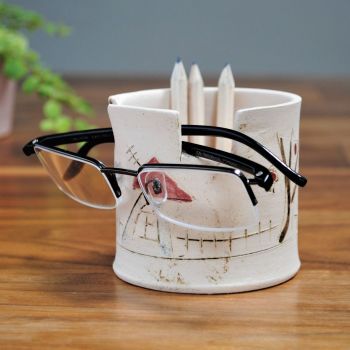 Glasses & Pencils holder - Houses and tree