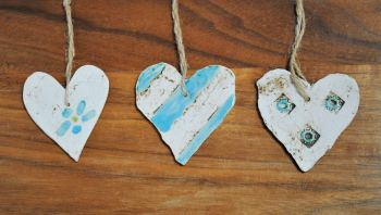 Set of 3 hanging hearts - Blue