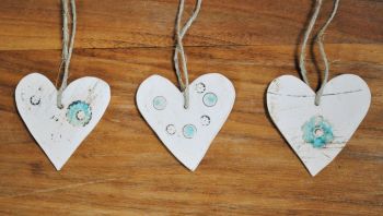 Set of 3 hanging hearts - Turquoise blue