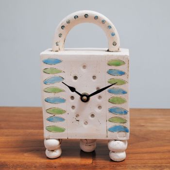 SALE. . . SALE . . . SALE . . .  from £96 . . . ceramic contemporary carriage clock  "Green & blue"