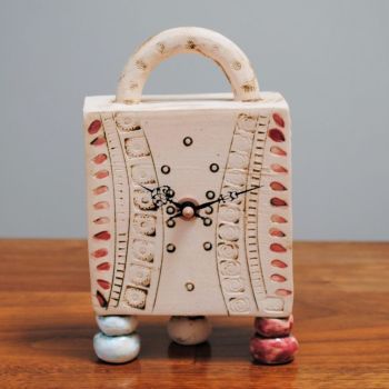 SALE. . . SALE . . . SALE . . .  from £96 . . . ceramic contemporary carriage clock  "Pinky-red & white"