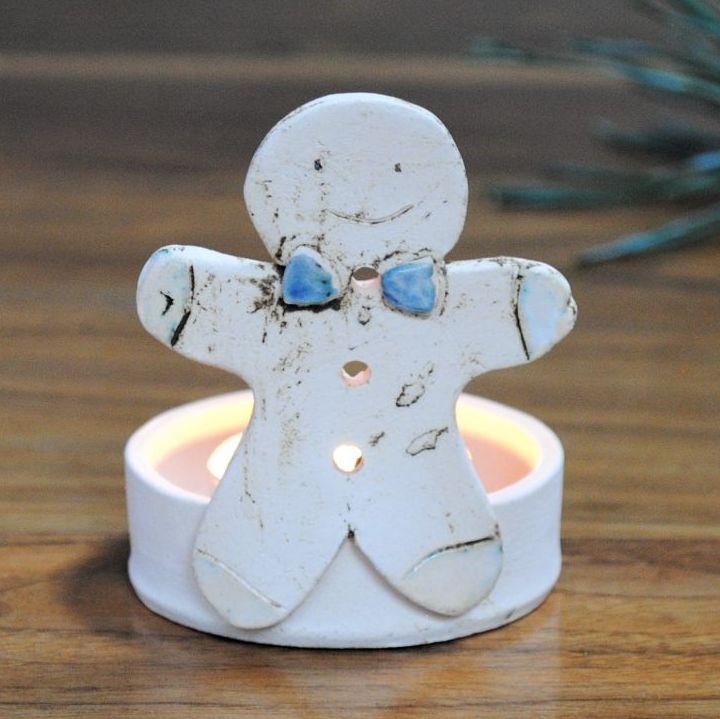 Christmas tea light holder "Gingerbread man blue bow" . . . SALE . . . from £23 . . . 