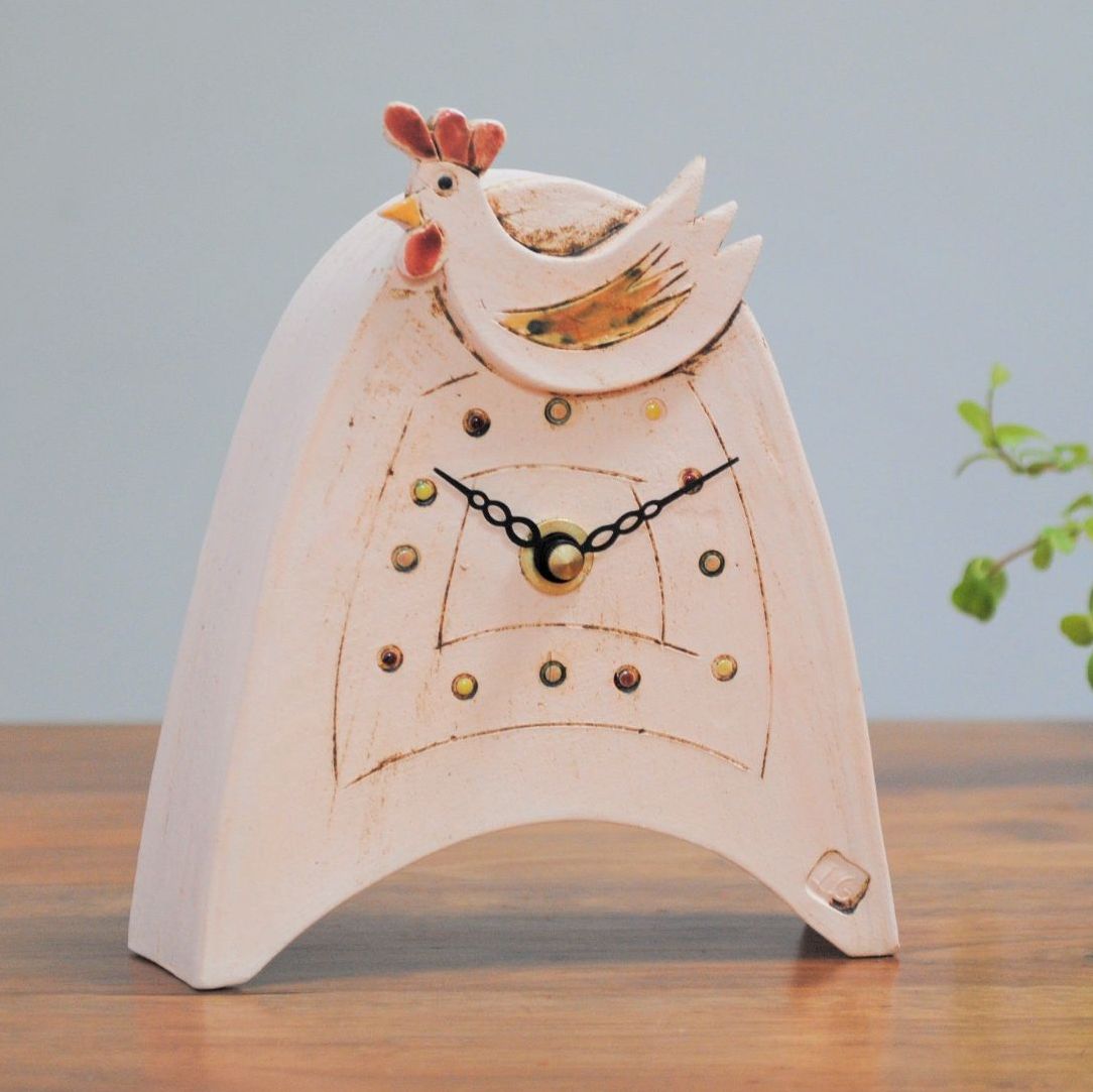 Ceramic mantel clock  small rounded "Chicken / Cockerel"