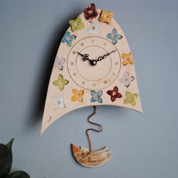 Ceramic pendulum wall clock - Small "Flower"