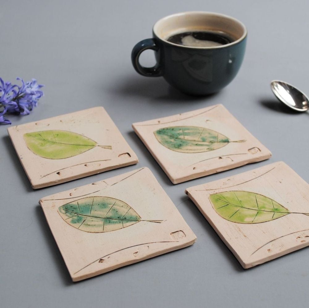 Coasters green leaves
