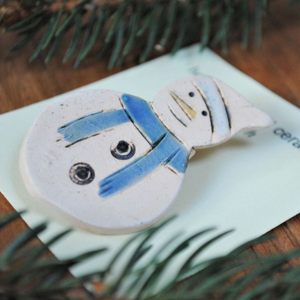 Christmas brooch  "Snowman with blue scarf" . . . . . . SALE . . . from £12.90 . . .  