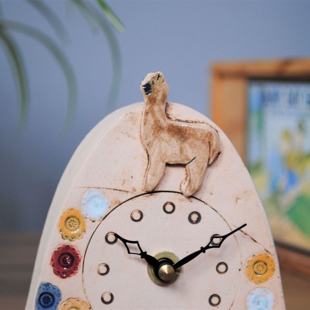 Ceramic mantel clock  small rounded "Llama / Alpaca."