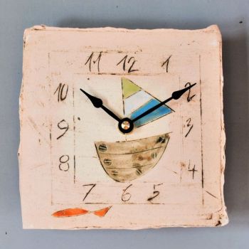 Ceramic wall clock square "Boat"