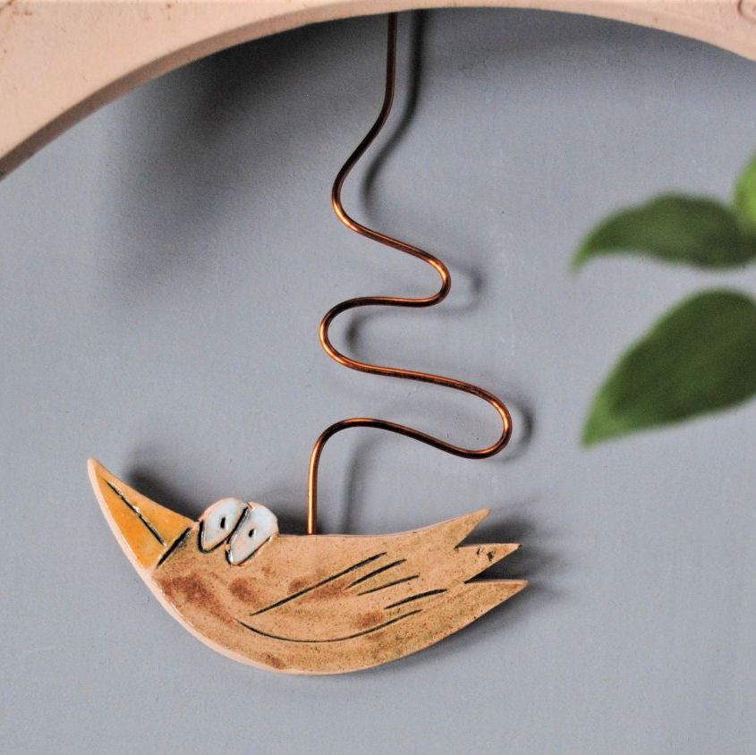 Ceramic pendulum wall clock - Small "Bird and meadow"