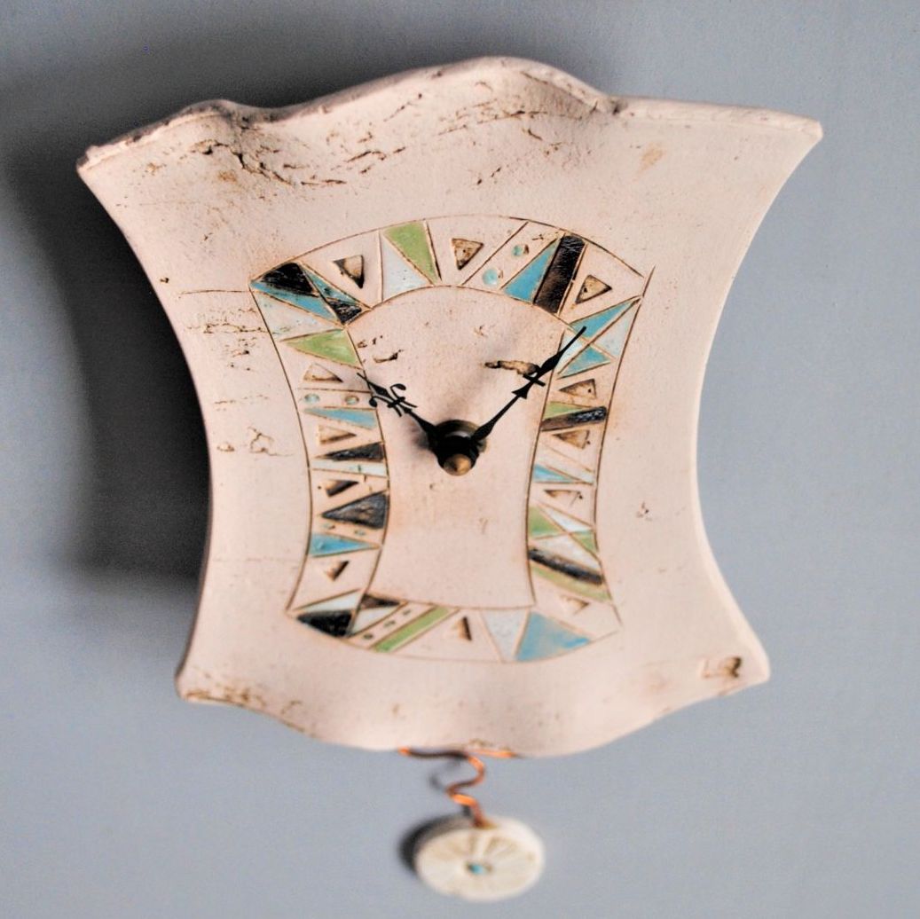 Ceramic pendulum wall clock small "Contemporary geometrical designs"