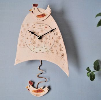 Ceramic pendulum wall clock - Small "Chicken / Cockcrow "