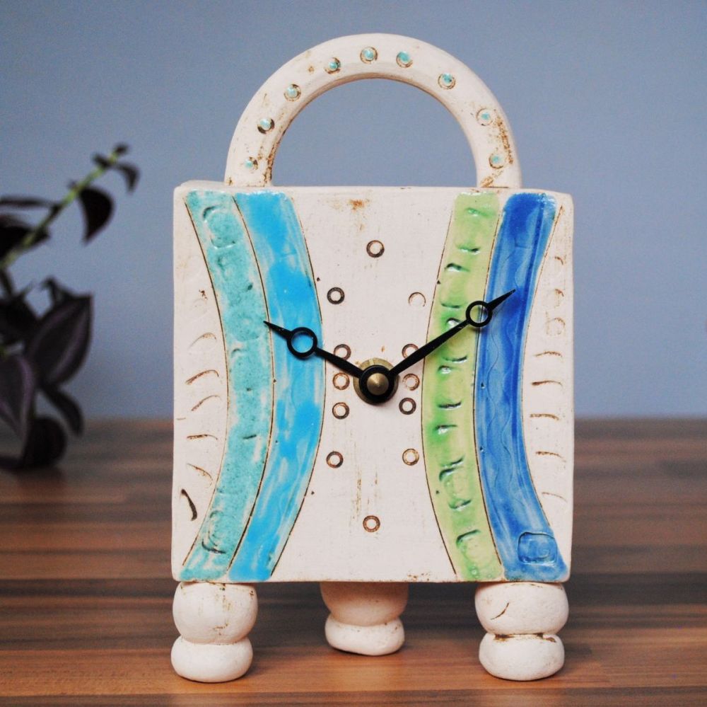 carriage mantel blue and green clock