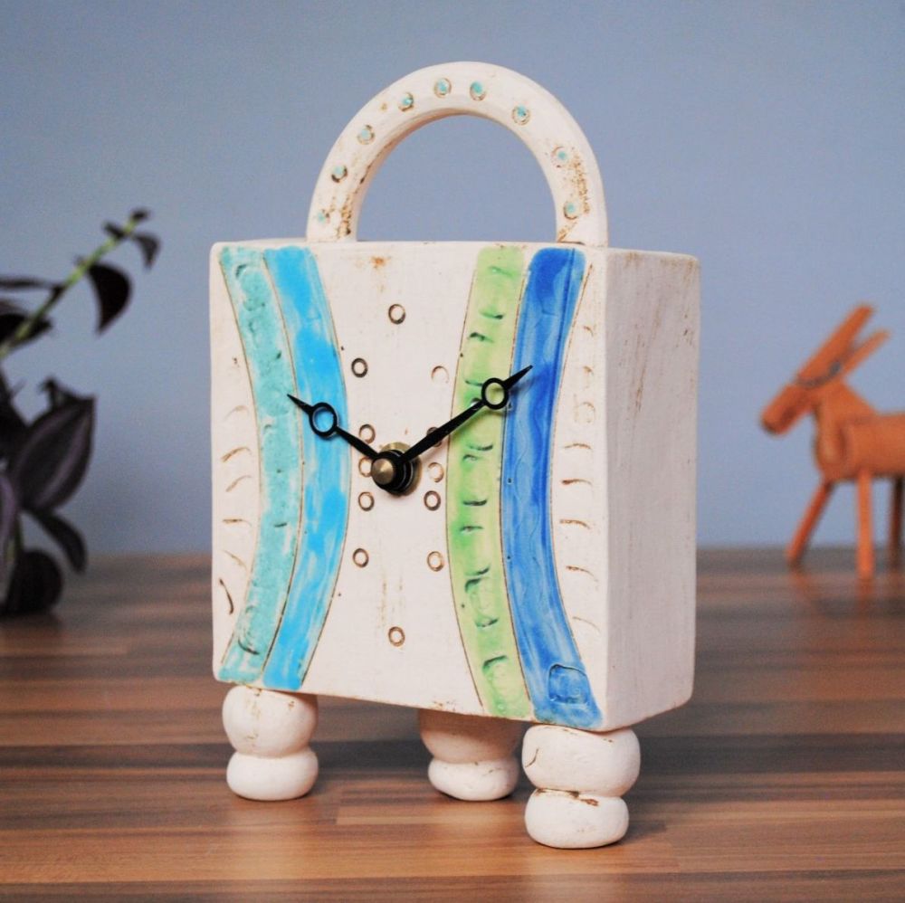SALE. . . SALE . . . SALE . . .  from £96 . . . ceramic contemporary carriage clock  "Blue & green""