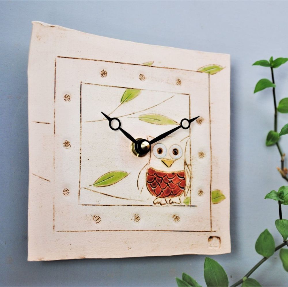 Ceramic wall clock square "Owl"