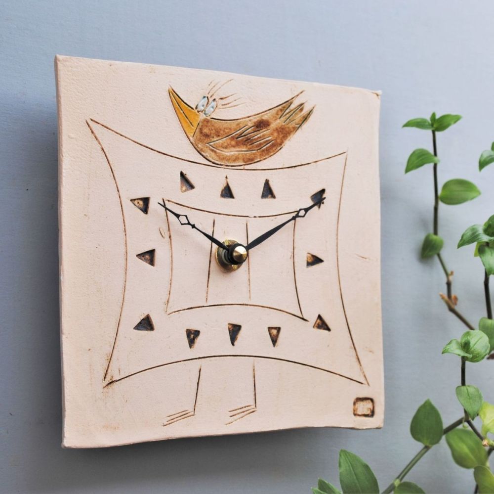 Ceramic wall clock square "Bird"