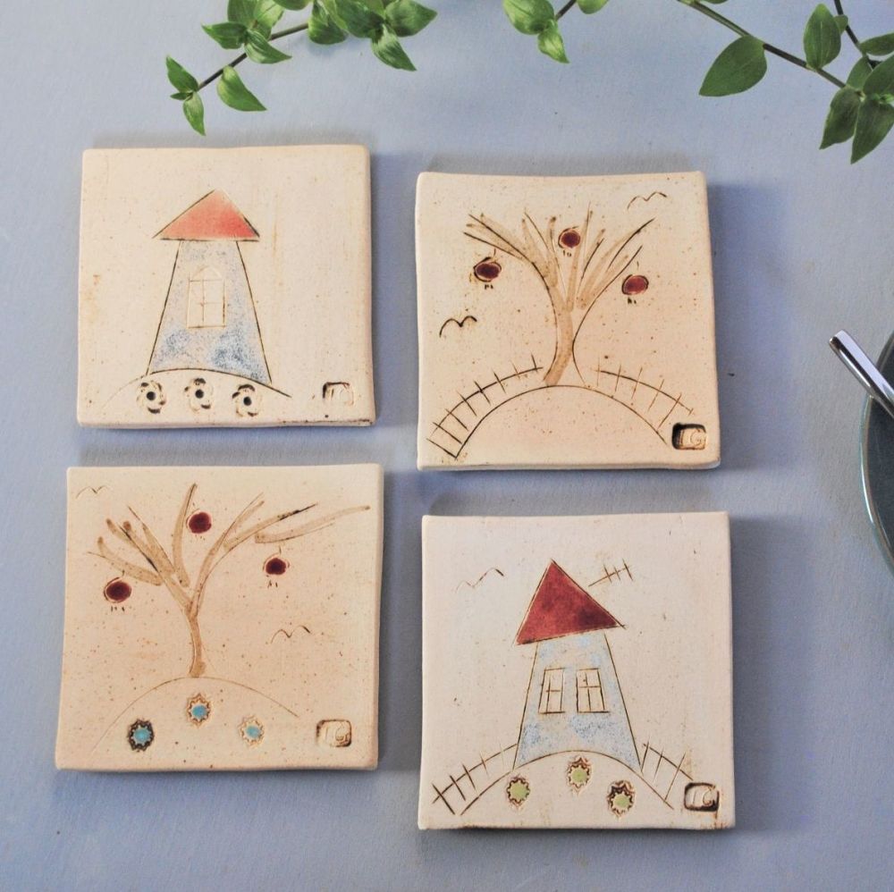Coasters "House and tree" set of four