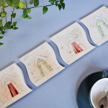 Four coasters one picture set "Beach huts"