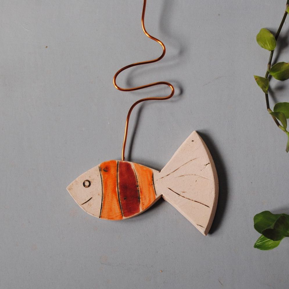 Ceramic pendulum wall clock "Boat and fish"
