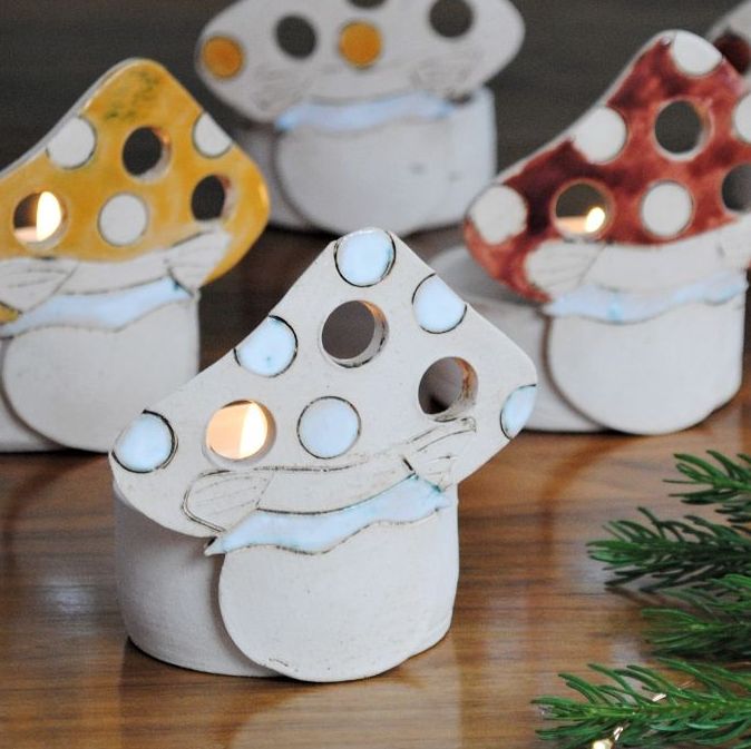 Christmas tea light holder - Mushroom white