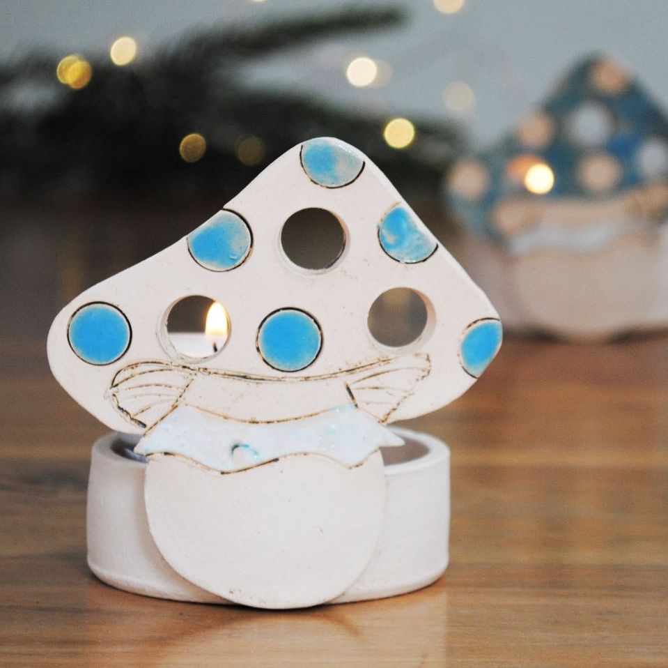 Christmas tea light holder - Mushroom blue