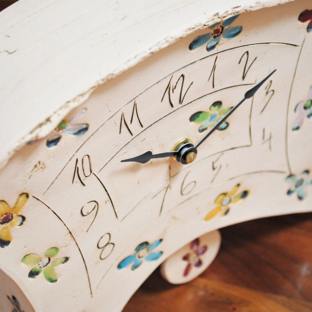 Ceramic mantel clock - Large with Pendulum "Flower"