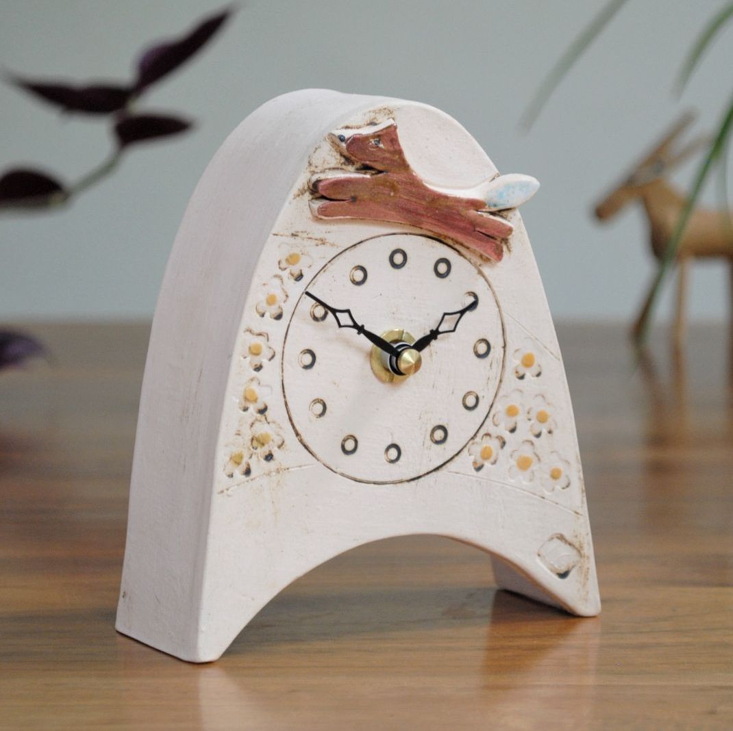 Ceramic mantel clock  small rounded "Fox and meadow"