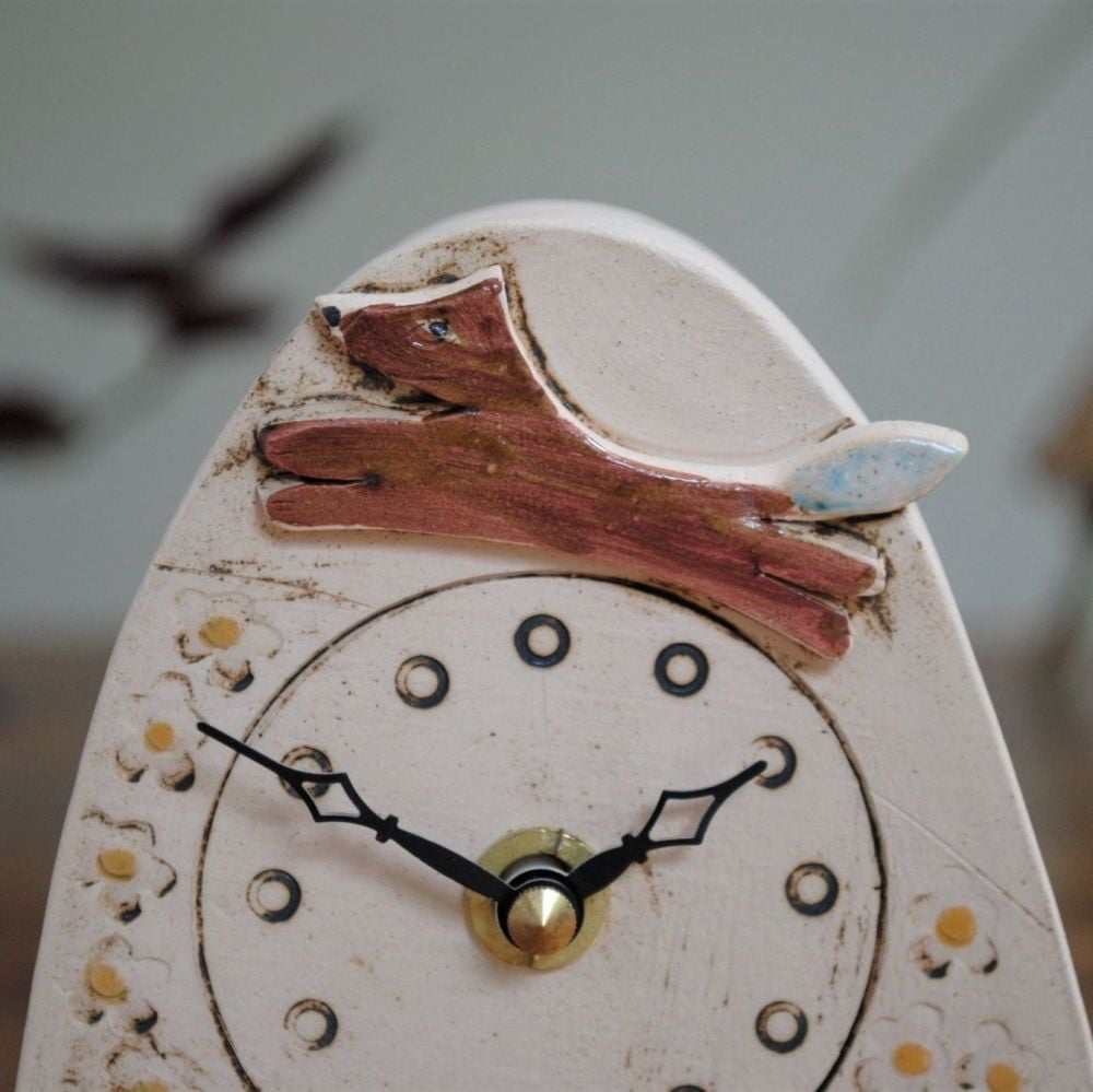 Ceramic mantel clock  small rounded "Fox and meadow"