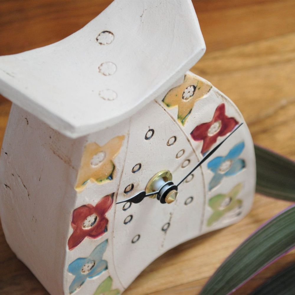 Ceramic clock mantel - Mini "Bright colours flowers"