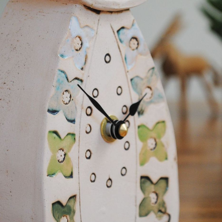 Ceramic clock mantel - Mini "Green flowers"