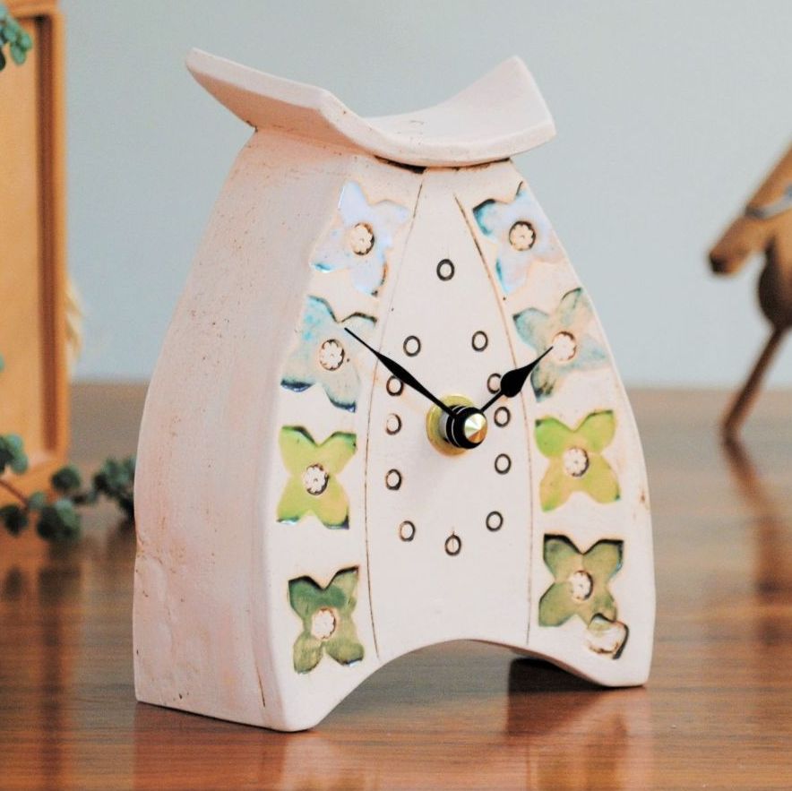 Ceramic clock mantel - Mini "Green flowers"
