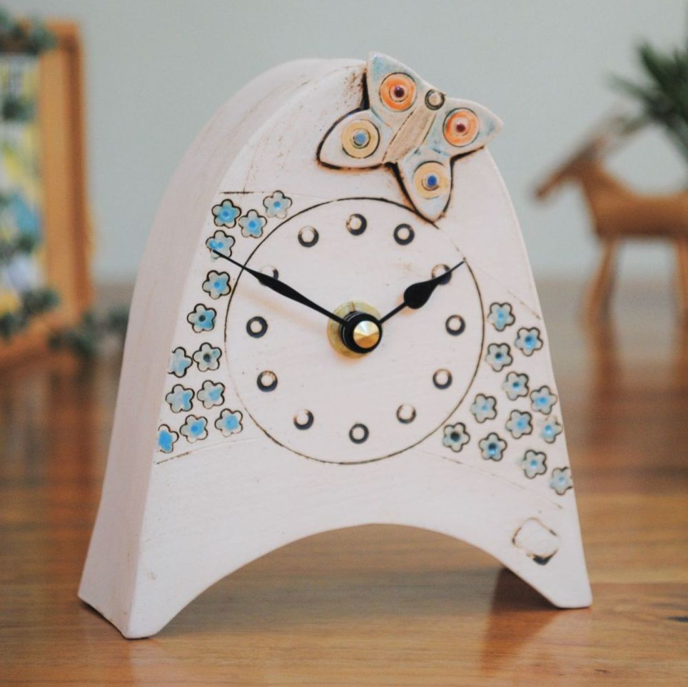 Ceramic mantel clock  small rounded "Butterfly"