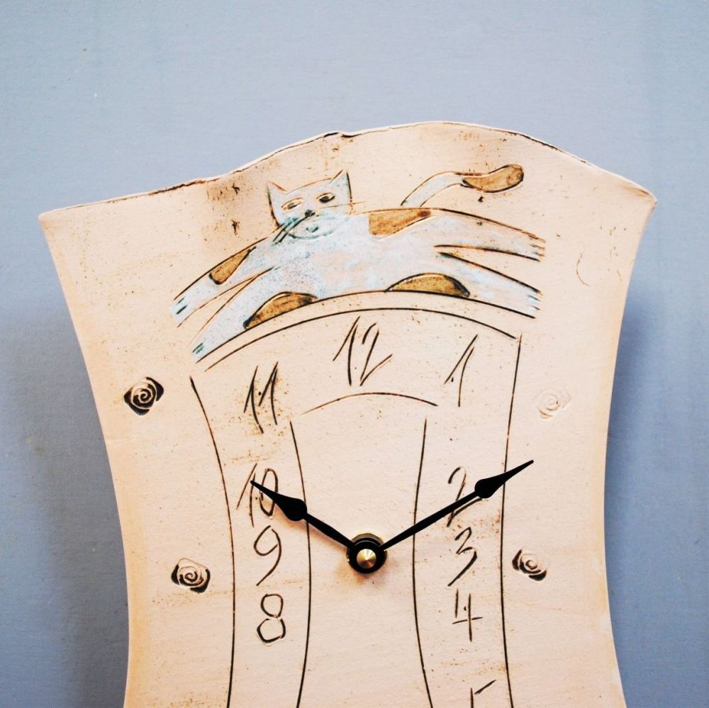Ceramic pendulum wall clock "Cats"